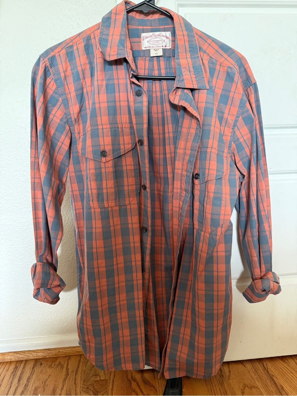 Filson Plaid Button-Up Shirt in Coral and Slate